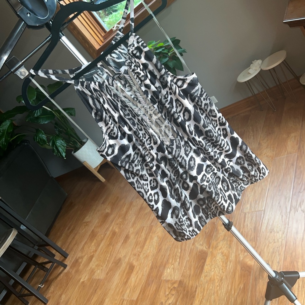 INC International Concepts Black and White Leopard Print Blouse